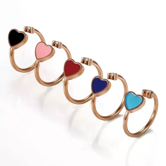 💎238💎 Ch*pard Teal Blue Happy Hearts Rose Gold Ring - Picture 2 of 7